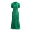 2025 Spring Summer French Style Women's Knitted Maxi Dress - Polo Neck, Short Sleeve